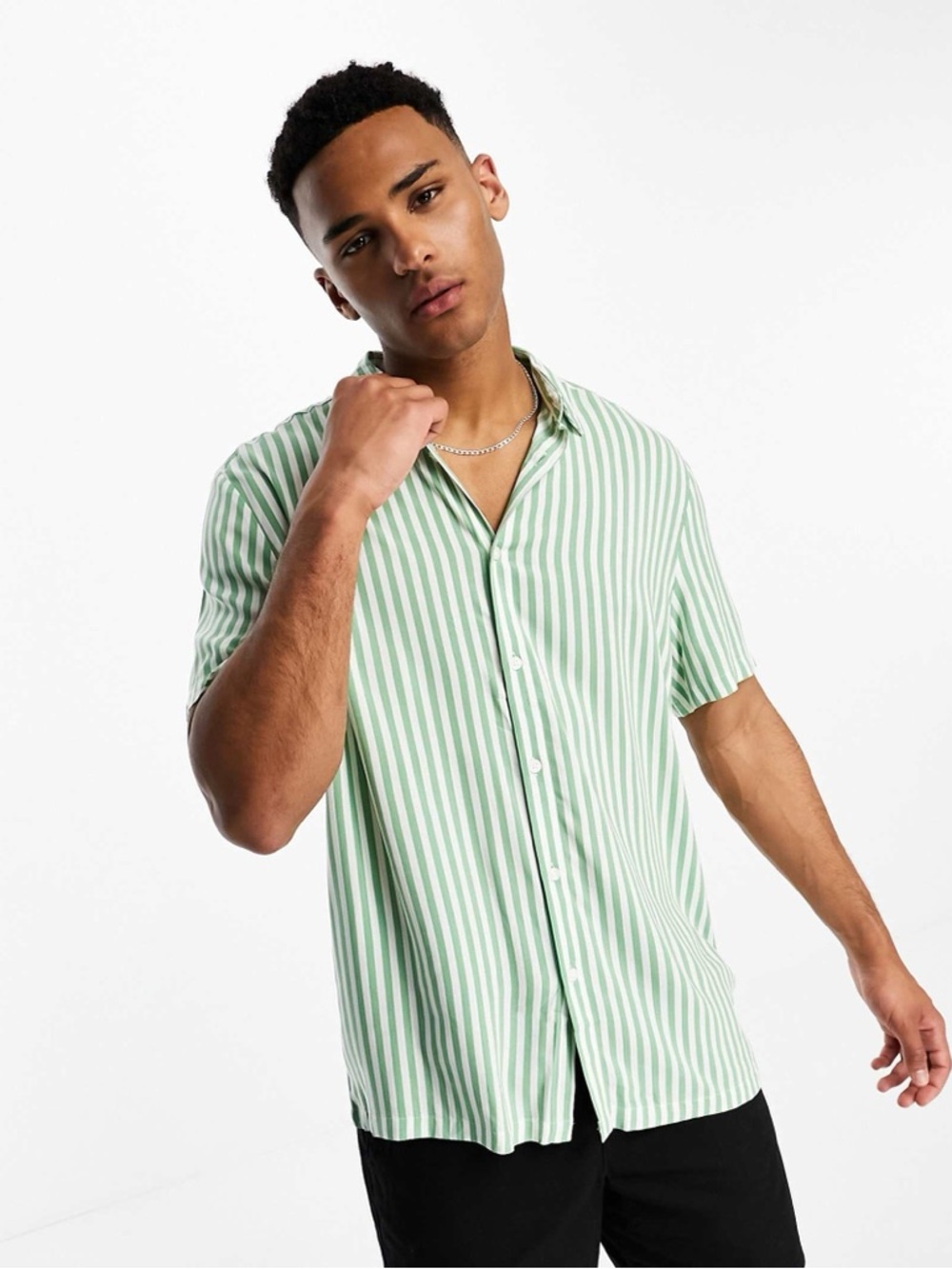 ASOS DESIGN relaxed stripe shirt in green Mens Medium